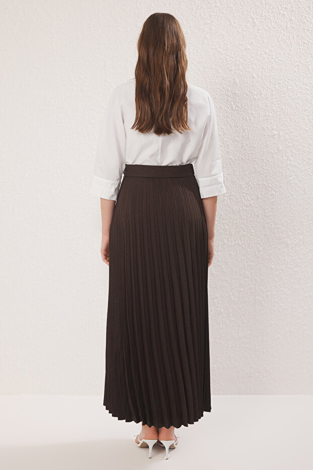 Barna öves redős részletes szőtt szoknya TCTSS25EE00013 - 4