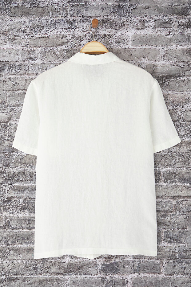 Beyaz %100 Keten Regular Fit Gömlek TMNSS25GO00056 - 8