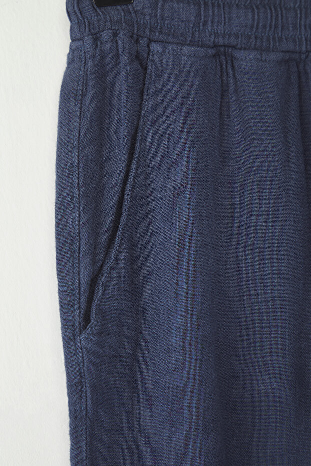 Lacivert %100 Keten Regular Fit Pantolon TMNSS24PL00018 - 14