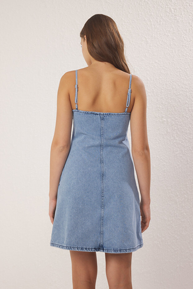 Mavi Askılı Mini Denim Elbise TWOSS25EL00738 - 4