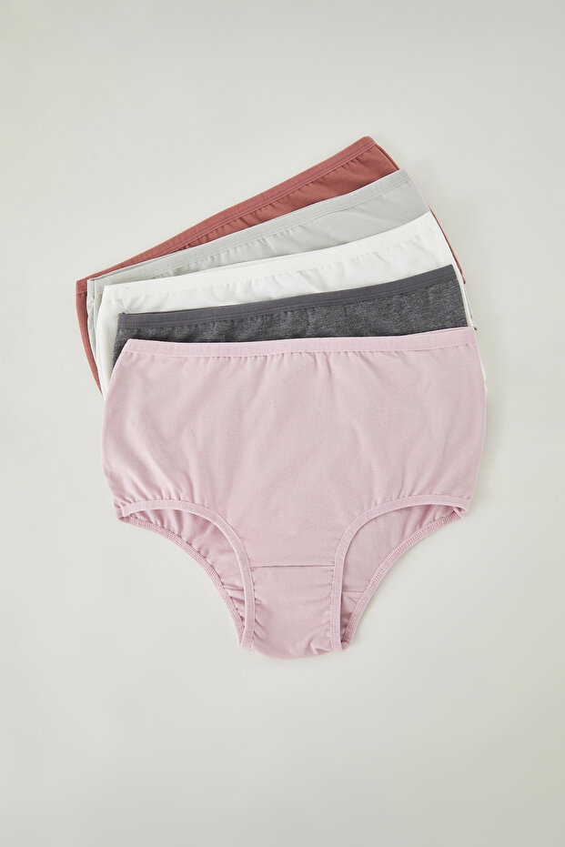Gri-Çok Renkli 5'li Paket Pamuklu Yüksek Bel Hipster Örme Külot THMSS25KU00030 - 4