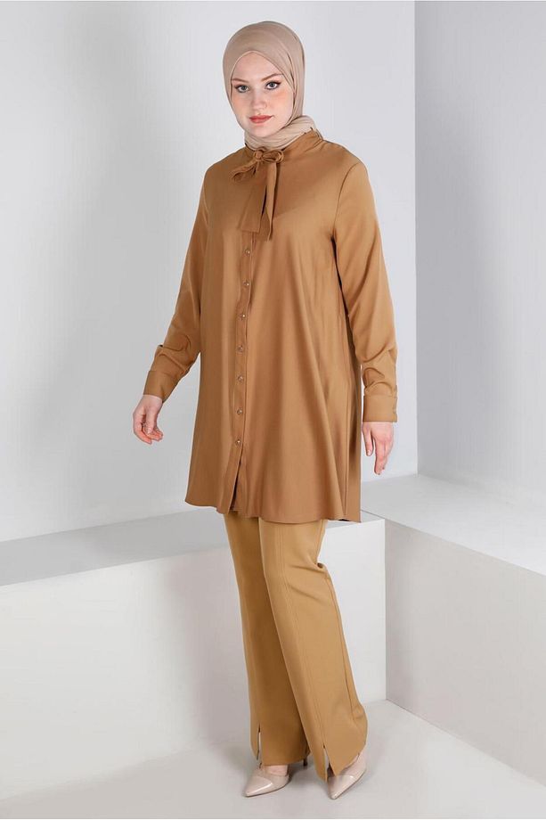 Yakası Bağlama Detaylı Tunik 43419 - 2