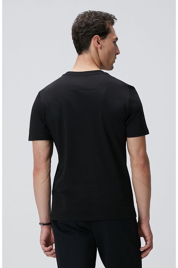 Siyah Network Baskılı Örme T-shirt - 5