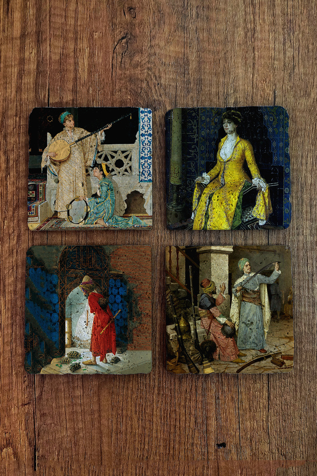 Natural Stone Coasters - Osman Hamdi Bey Works Printed 10X10Cm Stone Coasters
