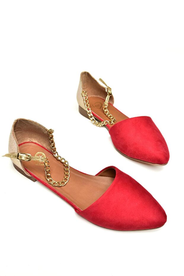 Piros arany velúr női balerina B726024402 - 4