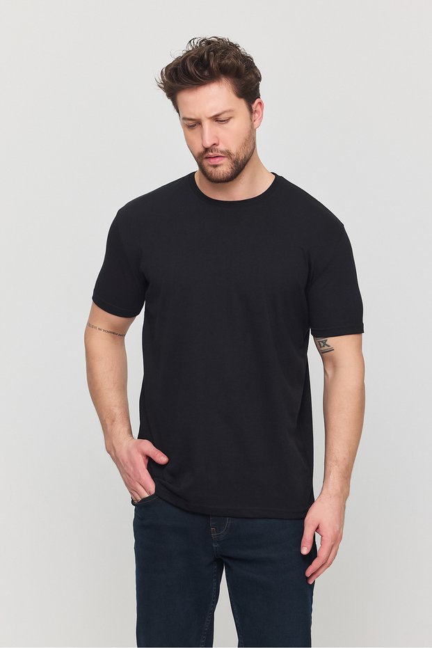 Men's Black Cotton Slim Fit Slim Fit Crew Neck Basic T-Shirt