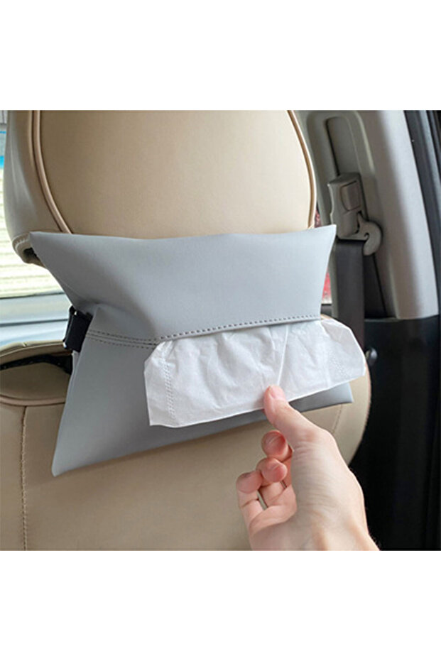 حقيبة مناديل جلدية رمادية - 2