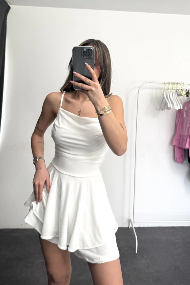 Askılı Şort Etekli Mini Elbise - 3