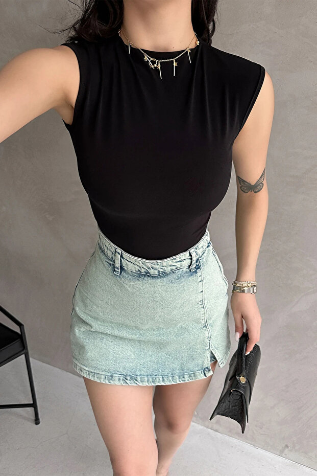 Black Low-cut Blouse - 4