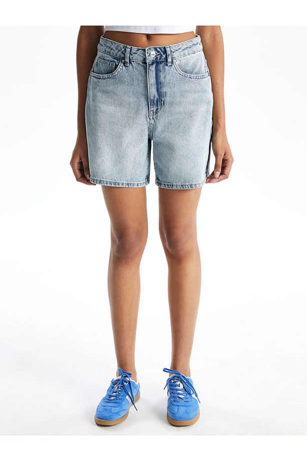 XSIDE Mavi Yüksek Bel Mom Fit Kadın Jean Şort - 2