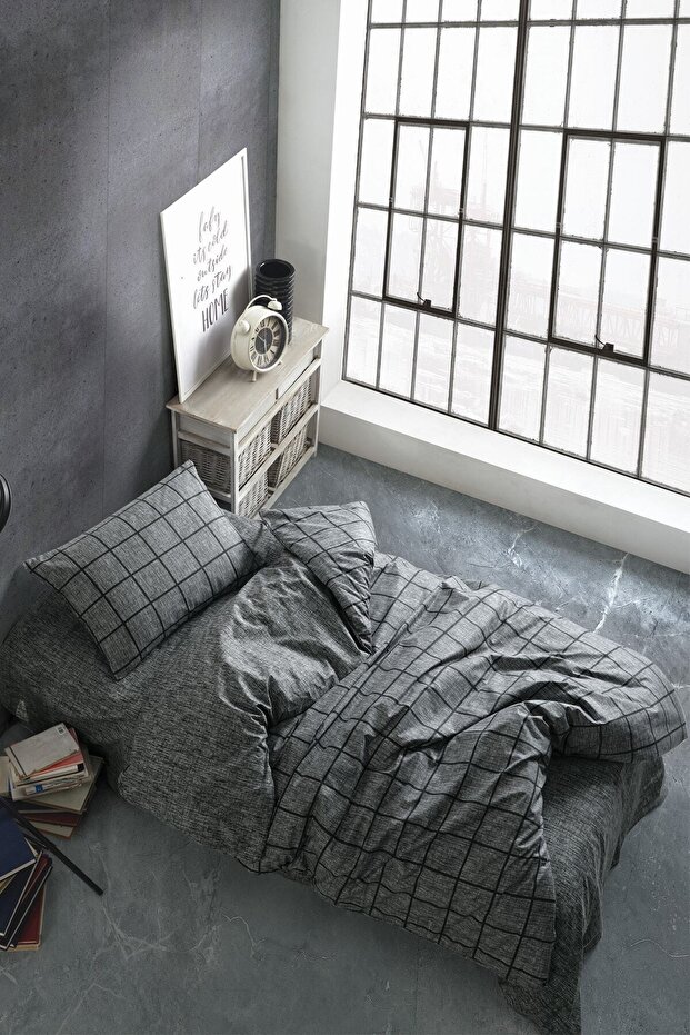 Ranforce Single Elastic Sheet Duvet Cover Set Square Black