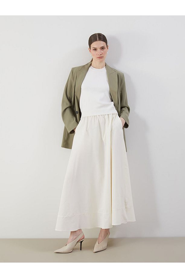 LCW Modest Beli Lastikli Poplin Kloş Etek - 1