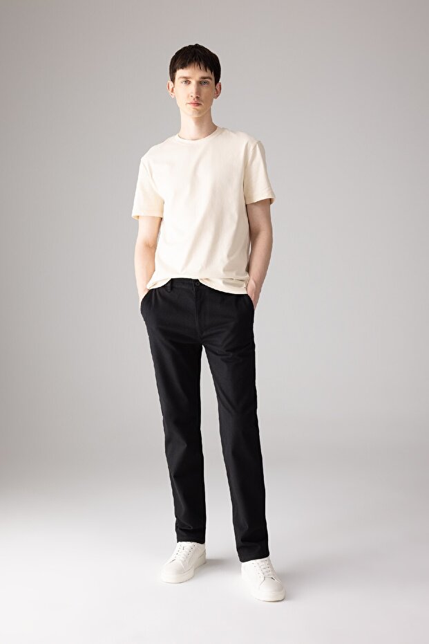 Regular Fit Zipper Pocket Straight Leg Gabardine Chino Canvas Trousers B2088ax24sp