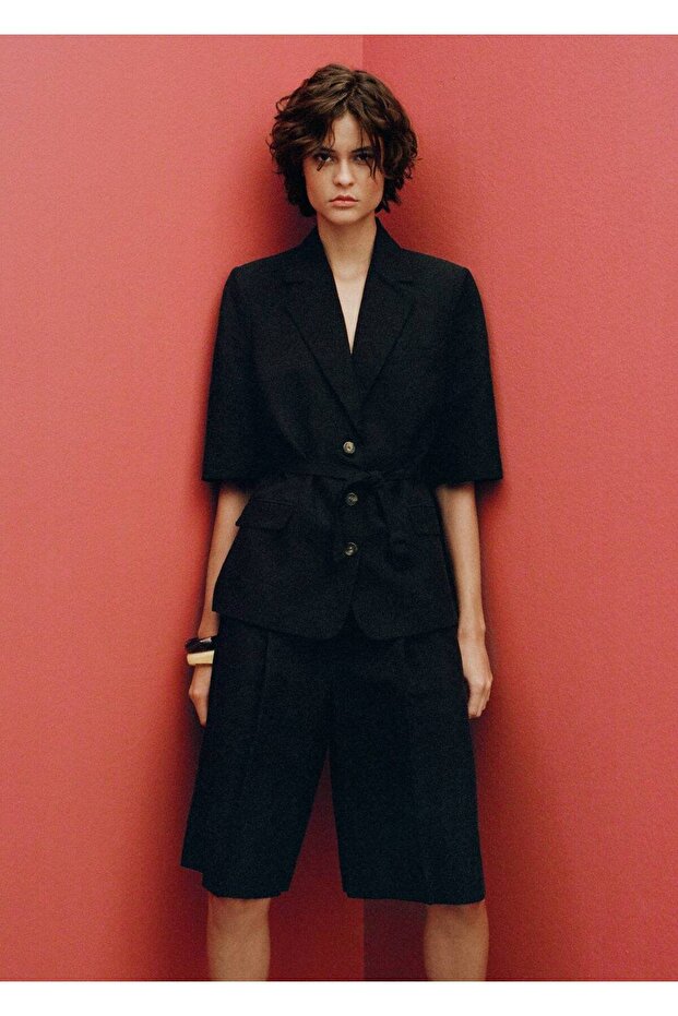 Keten Karışımı Bermuda Şort - 4