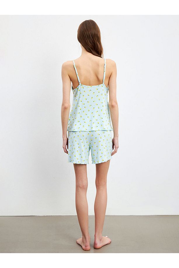 LCW DREAM Mavi V Yaka Desenli Kadın Şortlu Pijama Takımı - 6