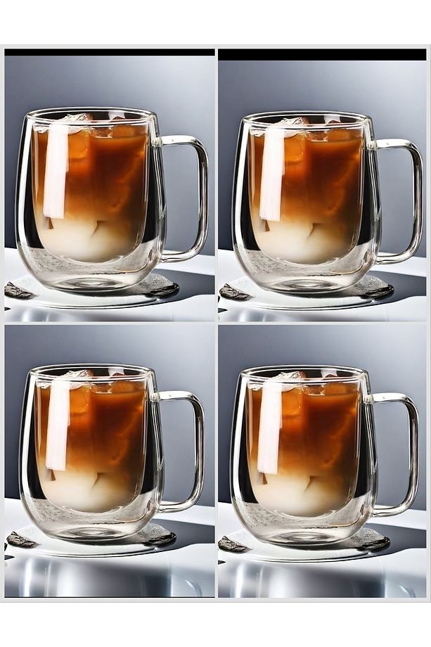 4 Adet Çift Katmanlı 250 ML Kahve Kupasi Seti -  Kahve Sunum Bardağı  - Latte Bardağı Çift Cidarlı - 1