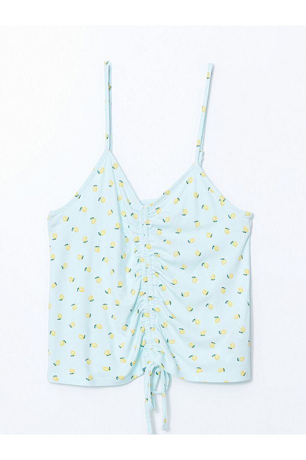 LCW DREAM Mavi V Yaka Desenli Kadın Şortlu Pijama Takımı - 8