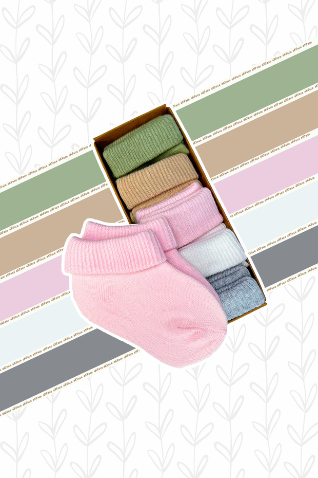 Organic Cotton - Anti-Sweat - Plain Curly Newborn Girl Boy Baby and Child Socks Set of 5