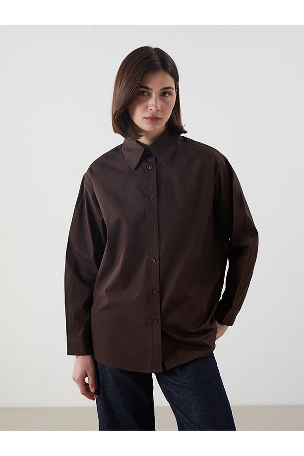 LCW Modest Kahverengi Poplin Kadın Gömlek Tunik - 1