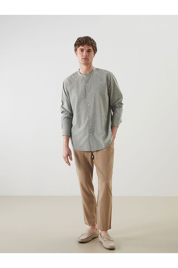 LCW Vision Yeşil Regular Fit Uzun Kollu Poplin Erkek Gömlek - 2
