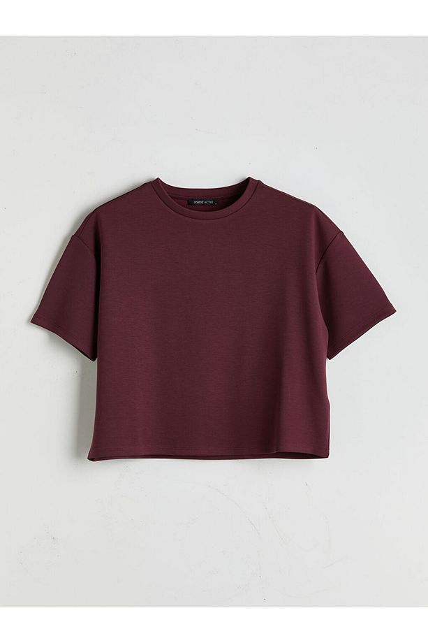 XSIDE ACTIVE Mürdüm Bisiklet Yaka Oversize Crop Kadın Spor Tişört - 5