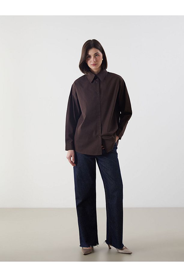 LCW Modest Kahverengi Poplin Kadın Gömlek Tunik - 2
