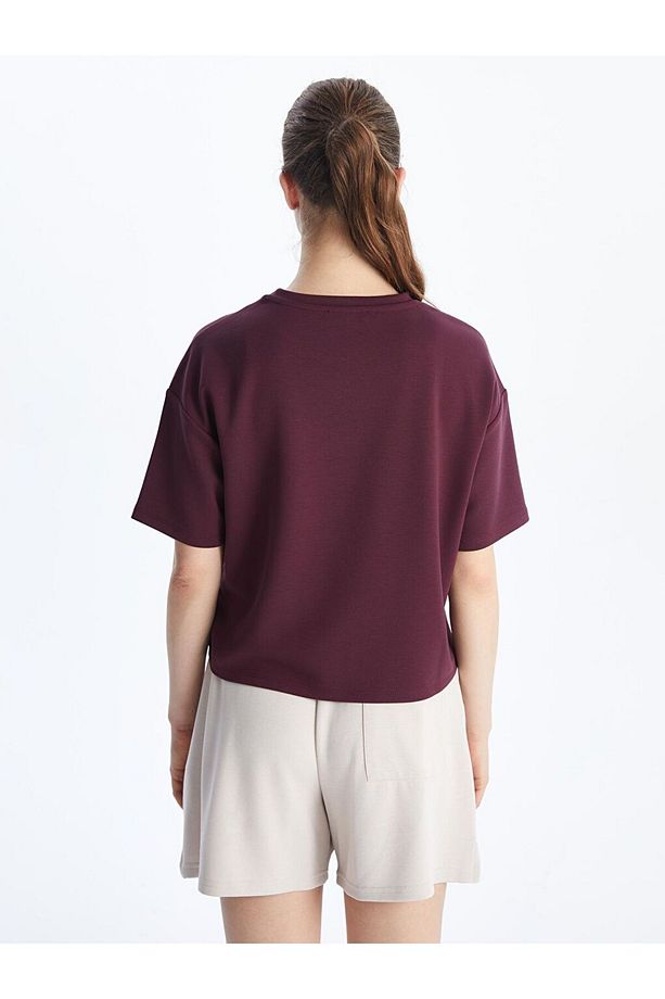 XSIDE ACTIVE Mürdüm Bisiklet Yaka Oversize Crop Kadın Spor Tişört - 4