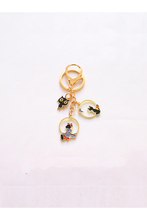 Cute Witch Kiki Metal Charm Keychain (with Cat)