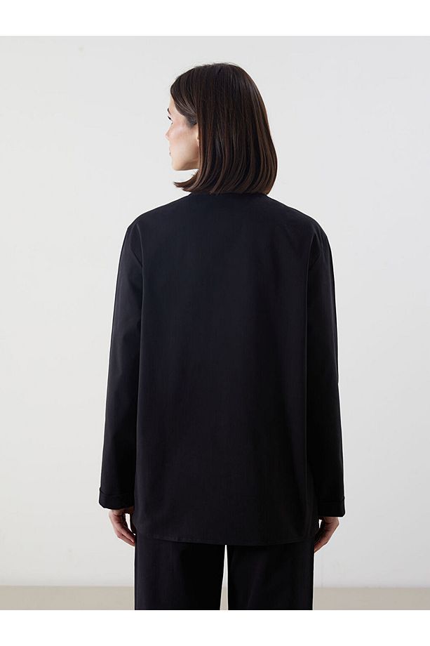 LCW Modest Siyah Gabardin Kadın Gömlek - 4