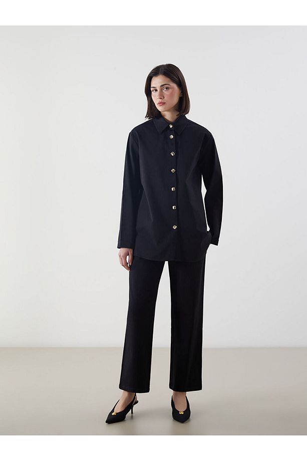 LCW Modest Siyah Gabardin Kadın Gömlek - 2