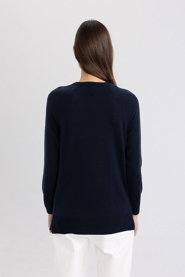 Regular Fit Yumuşak Dokulu Bisiklet Yaka Reglan Kol Basic Düz Triko Kazak I6913az24wn - 8