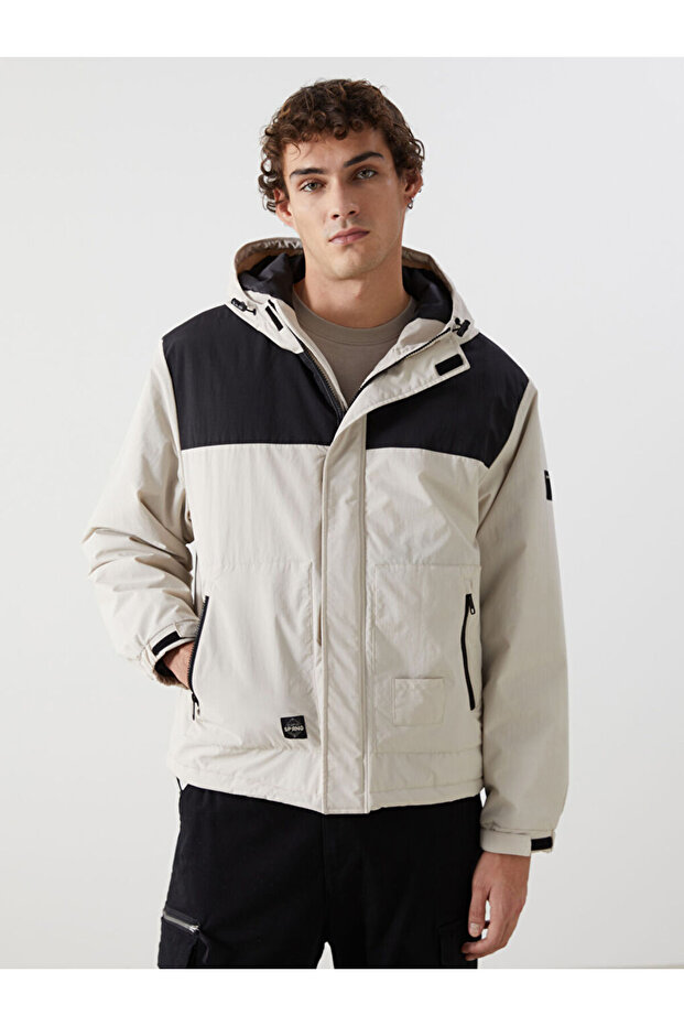 Giyçık Store Den Beige Comfortable Fit Hooded Men's Medium Thick Coat