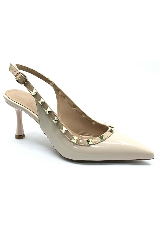 Feles Staple Strip Detailed Open Back Stiletto Women's Heeled Shoes Ten