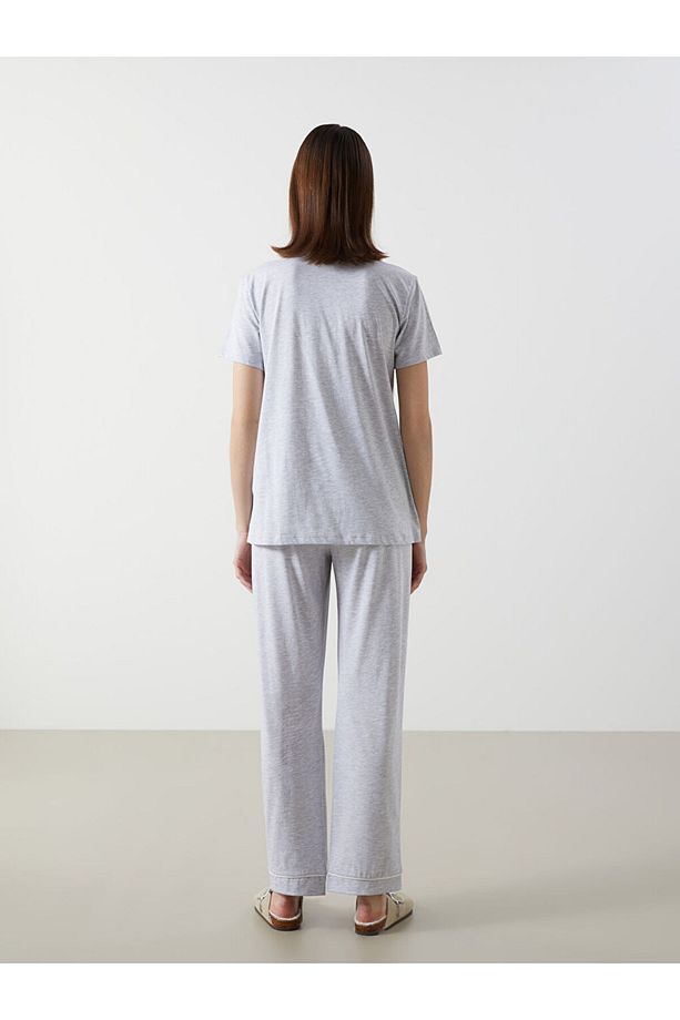Gömlek Yaka Baskılı Hamile Pijama Takımı - 4