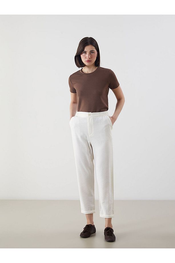 LCW Modest Ekru Beli Lastikli Kadın Pantolon - 1