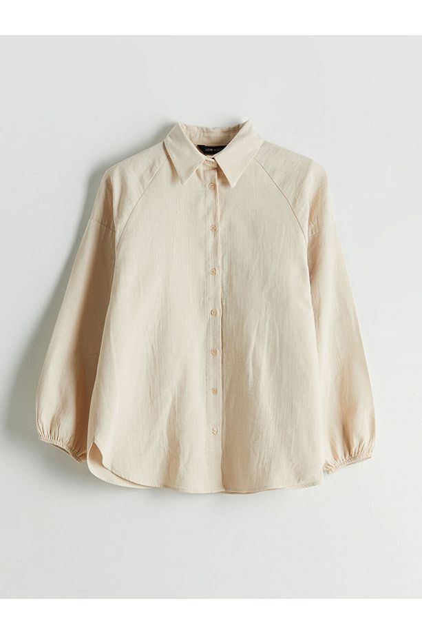 LCW Modest Bej Oversize Müslin Kadın Gömlek - 1