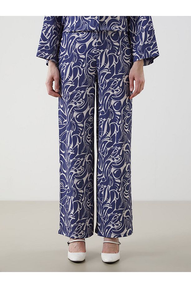 LCW Modest Lacivert Beli Lastikli Desenli Geniş Paça Kadın Pantolon - 2