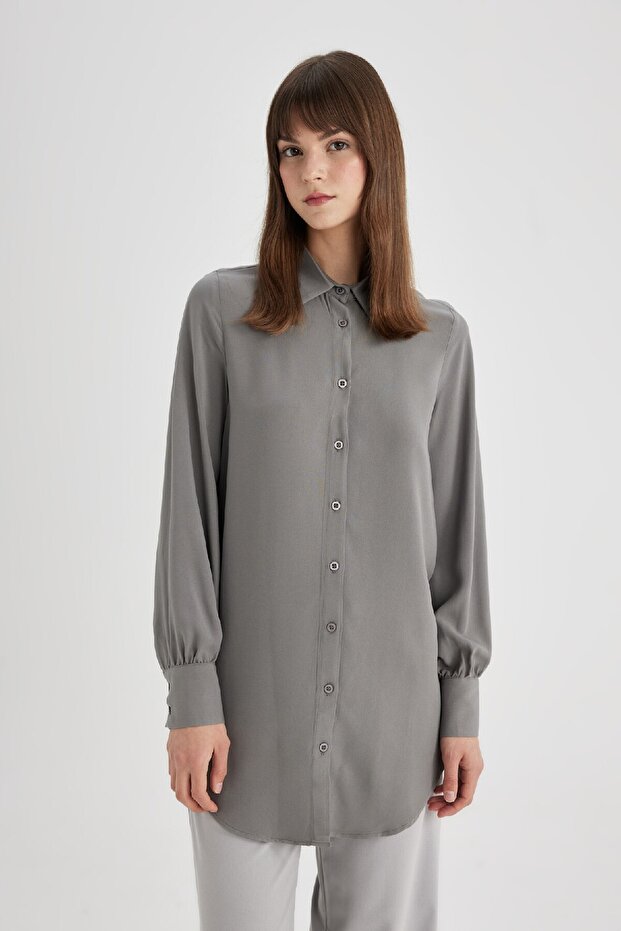 Regular Fit Basic Long Sleeve Shirt Tunic Z3538Az24Sp