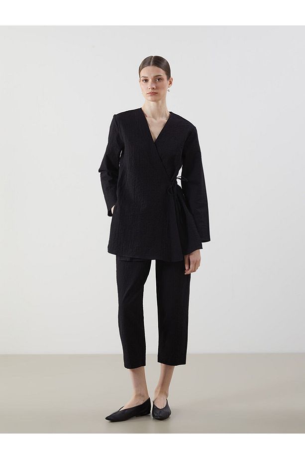 LCW Modest Siyah Loose Fit Dokulu Kadın Pantolon - 1