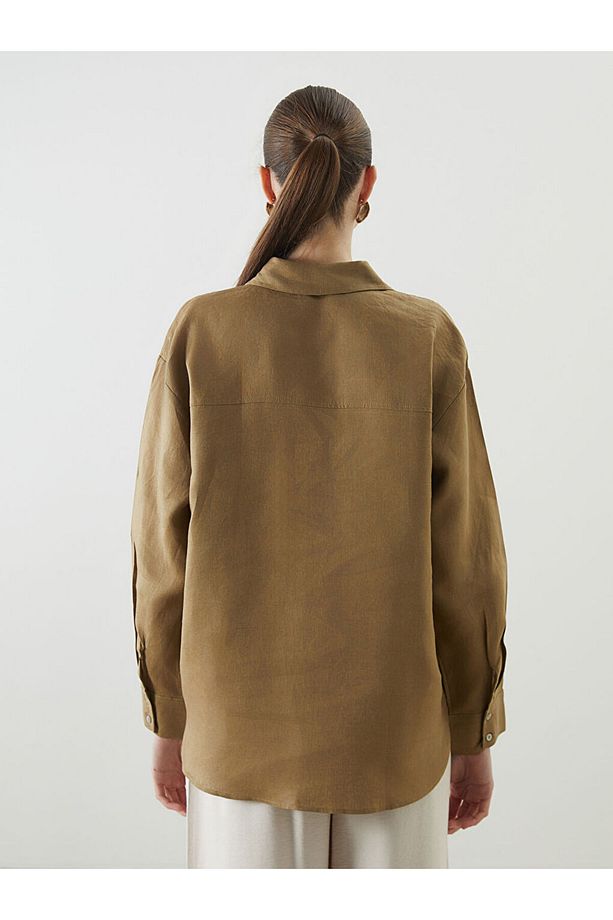 LCW Vision Haki Oversize Keten Kadın Gömlek - 6