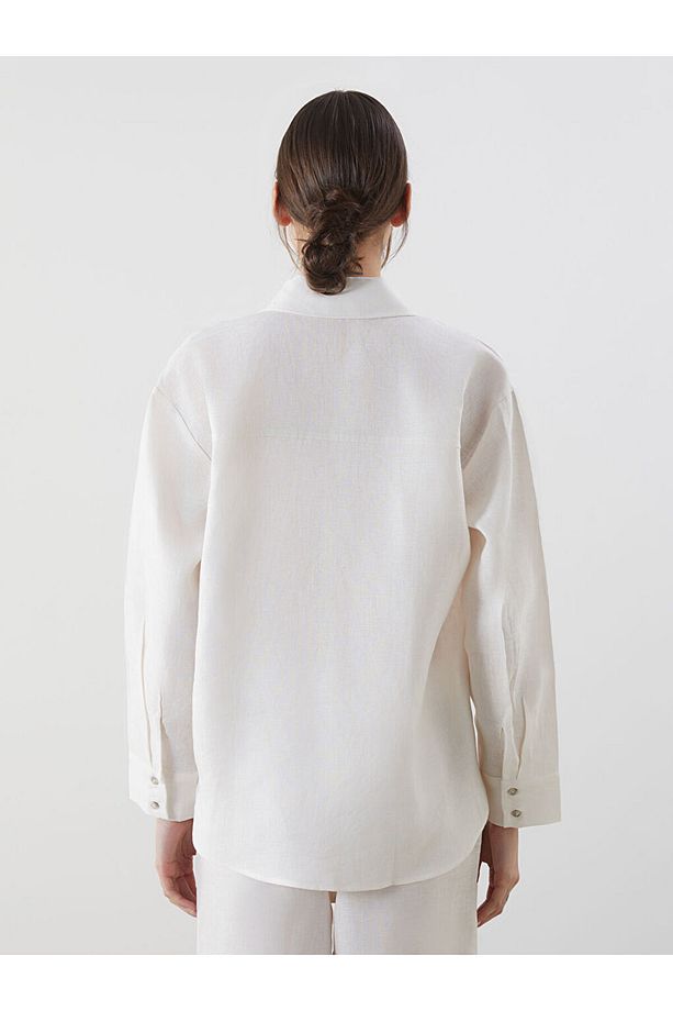 LCW Vision Ekru Oversize Keten Kadın Gömlek - 7