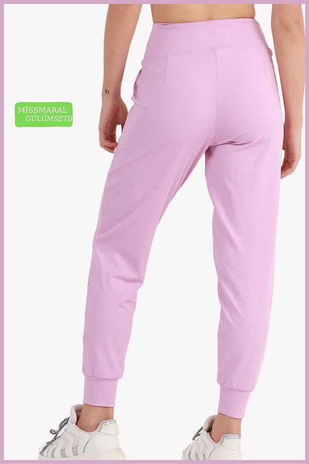 Kadın Curve Eşofman Alt Lila Jogger Dalgıç Kumaş Yüksek Bel Çift Cepli Joggers 1061 - 3