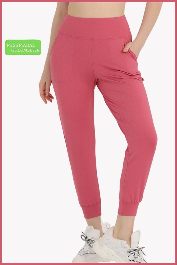 Kadın Curve Eşofman Alt Gül Kurusu Jogger Dalgıç Kumaş Yüksek Bel Çift Cepli Joggers 1061 - 4
