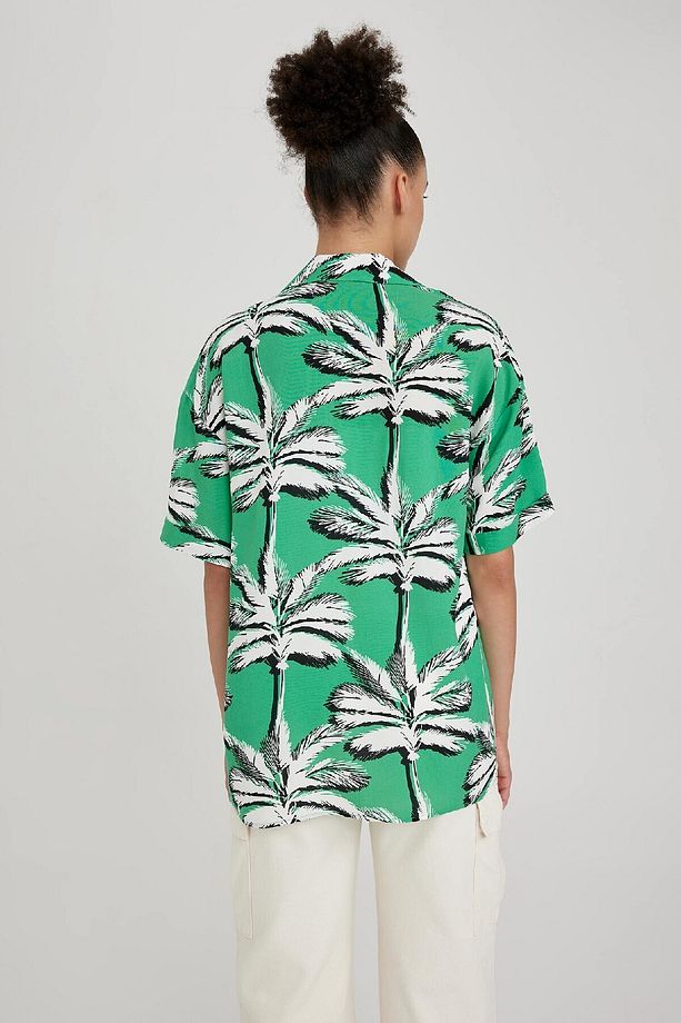 Oversize Desenli Pijama Yaka Kısa Kollu Gömlek A9483ax23sm - 6