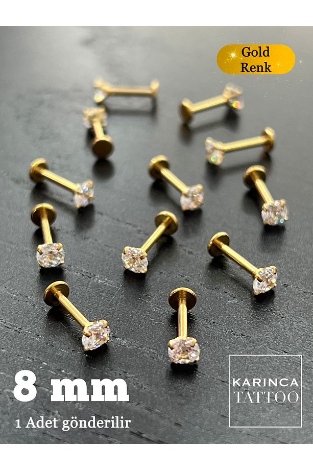8mm Taşlı Piercing Tragus Helix Kulak Kıkırdak Flat Conch Dudak Burun Snake Bites Cerrahi Çelik Küpe - 2