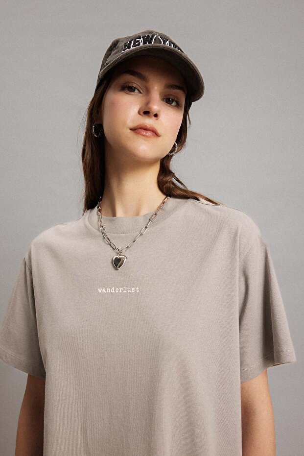 Regular Fit Bisiklet Yaka Baskılı Kısa Kollu Tişört Tunik C0409ax24sp - 4