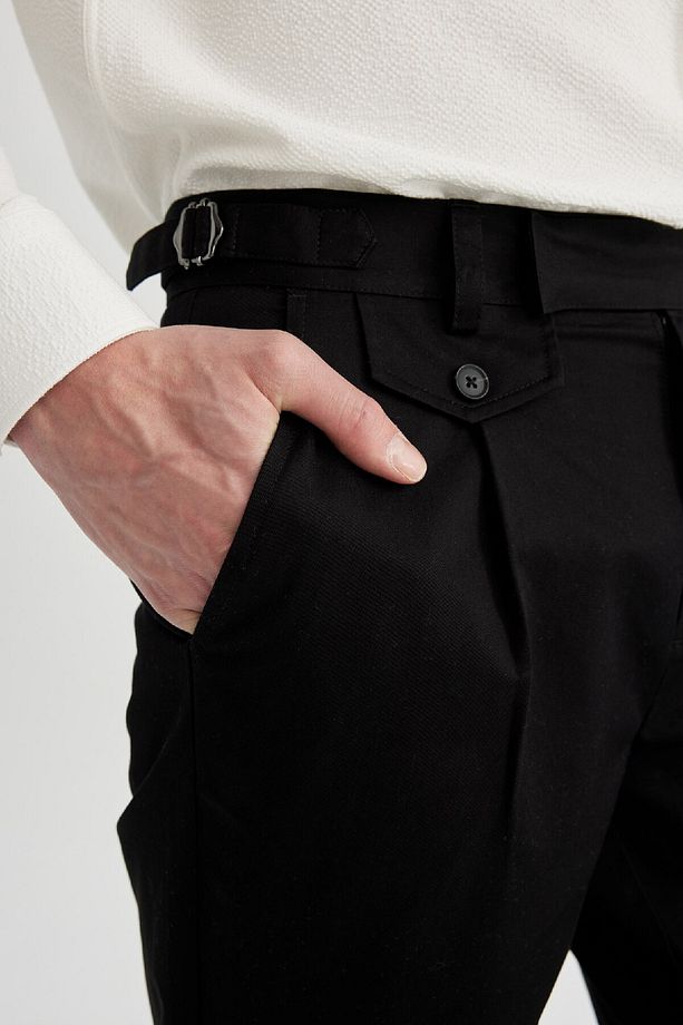 Twill Yazlık Kumaş Pantolon Tapered Fit Cepli Basic Düz Keten Karışımlı Duble Paça B6585ax24sp - 5