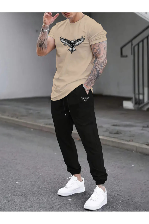 Trendy Clothing Birds of Prey Print Bottom Top Tracksuit Set Oversize Crew Neck