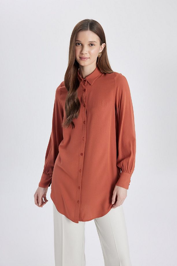 Regular Fit Basic Düz Uzun Kollu Gömlek Tunik Z3538az24sp - 3