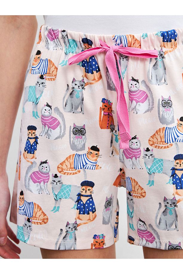 LCW DREAM Pembe Beli Lastikli Desenli Kadın Şort Pijama Altı - 3
